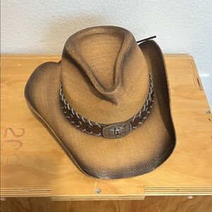 Brown Cowboy Hat with Chain Detail